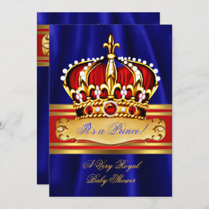 Prince Boy Baby Shower Red Royal Blue Gold Crown Einladung
