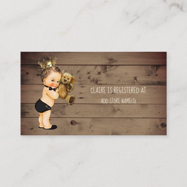 Prince Boy Baby Shower Registry Beilage Rustikales Begleitkarte (Vorderseite)