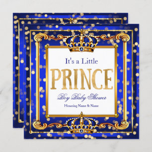 Prince Boy Baby Shower Royal Blue Gold Bokeh Einladung
