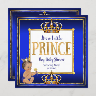 Prince Boy Baby Shower Royal Blue Gold Brünett DK Einladung