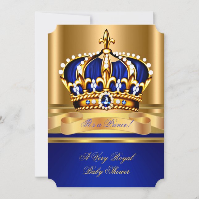 Prince Boy Baby Shower Royal Blue Gold Crown 2 Einladung (Vorderseite)