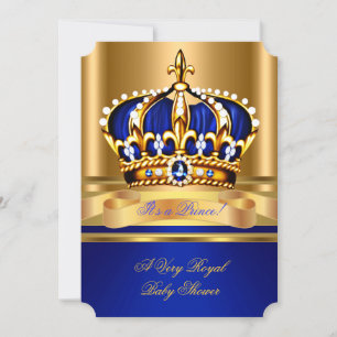 Prince Boy Baby Shower Royal Blue Gold Crown 2 Einladung