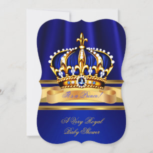Prince Boy Baby Shower Royal Blue Gold Crown Einladung