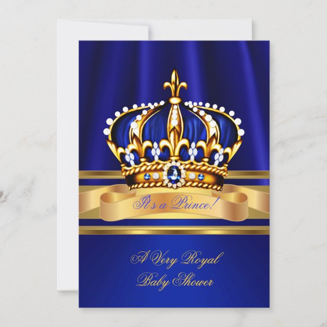 Prince Boy Baby Shower Royal Blue Gold Crown Einladung (Vorderseite)