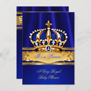 Prince Boy Baby Shower Royal Blue Gold Einladung