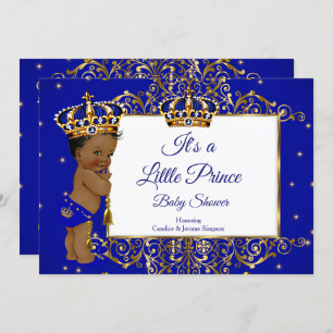 Prince Boy Baby Shower Royal Blue Gold Ethnic 2 Einladung