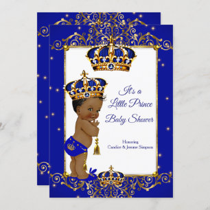 Prince Boy Baby Shower Royal Blue Gold Ethnic Einladung