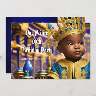 Prince Boy Birthday Blue Gold American Einladung