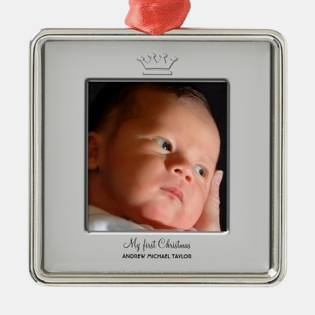 Prince Crown Baby Boy Erstes Weihnachtsfest Foto Ornament Aus Metall (Vorne)