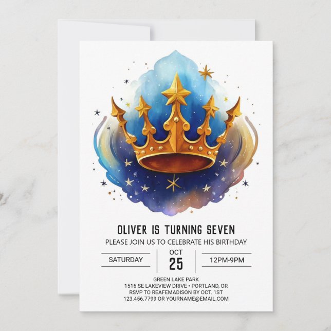Prince Diamond Editable Birthday Einladung (Vorderseite)