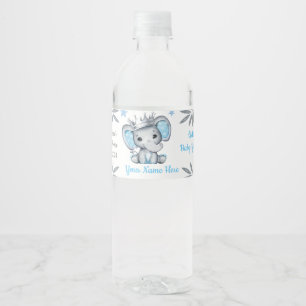 Prince Elephant Blue Silver Crown Water Label Wasserflaschenetikett