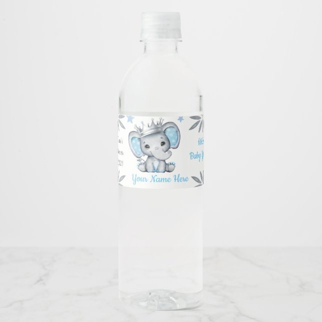 Prince Elephant Blue Silver Crown Water Label Wasserflaschenetikett (Vorderseite)