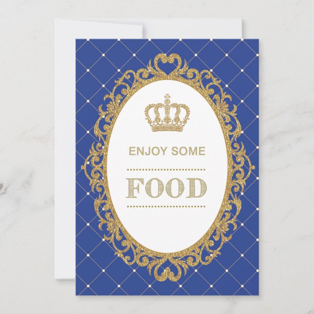 Prince Food Sign Royal Blue Gold Baby Dusche Dekor Einladung (Vorderseite)