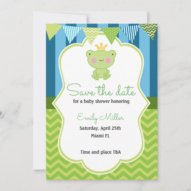 Prince Frog Baby Dusche Save the Date (Vorderseite)