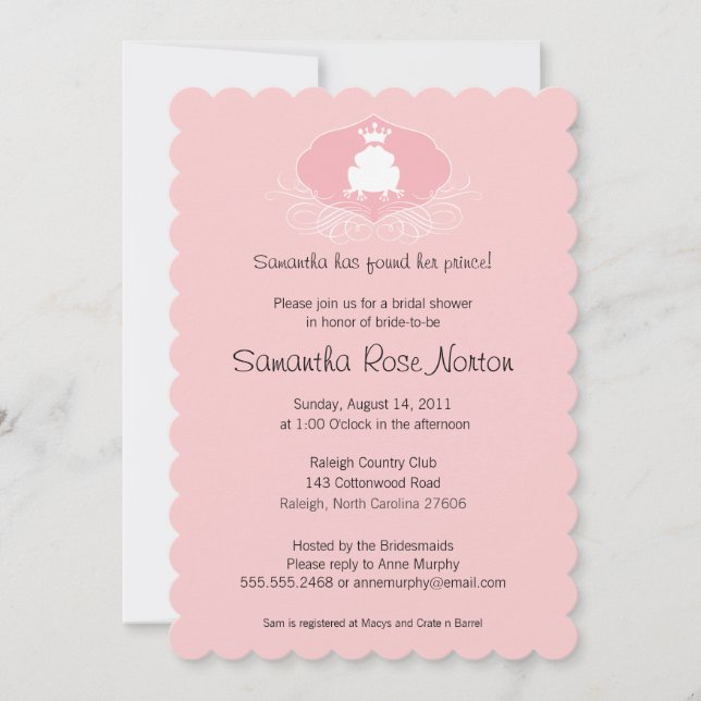 Prince Frog Themed Brautparty Einladung (Vorderseite)