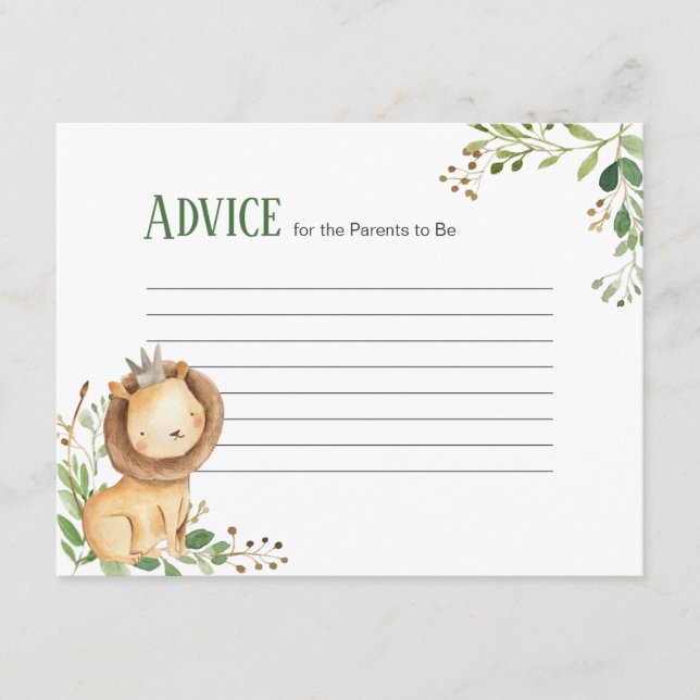 Prince Greenery Lion Baby Shower Advice Card Begleitkarte (Vorderseite)