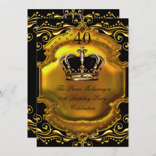 Prince King Gold Royal Black Crown Geburtstag 2 Einladung