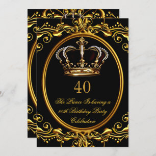 Prince King Gold Royal Black Crown Geburtstag 3 Einladung