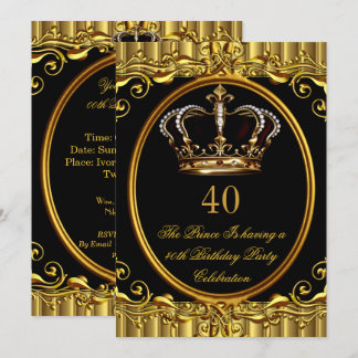 Prince King Gold Royal Black Crown Geburtstag 4 Einladung