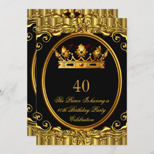 Prince King Gold Royal Black Crown Geburtstag 4a Einladung
