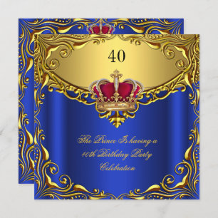 Prince King Red Gold Royal Blue Crown Geburtstag Einladung