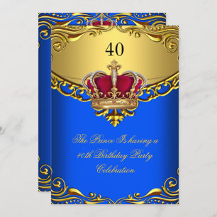 Prince King Red Gold Royal Blue Crown Geburtstag Einladung