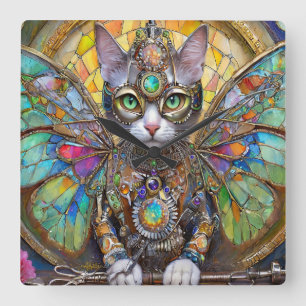 Prince Kitty Cat of the Butterfly Wing Brigade Quadratische Wanduhr