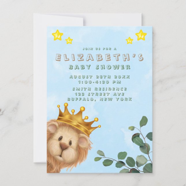 Prince Lion Golden Crown Boy Baby Dusche Einladung (Vorderseite)