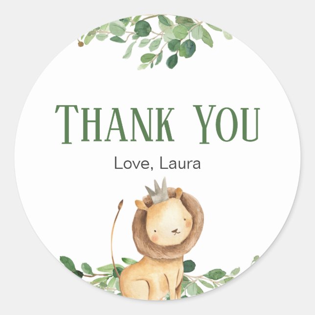 Prince Lion Greenery Floral Baby Shower Runder Aufkleber (Vorderseite)