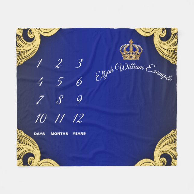 Prince Milestone Baby Boy Blanket Fleecedecke (Vorderseite (Horizontal))