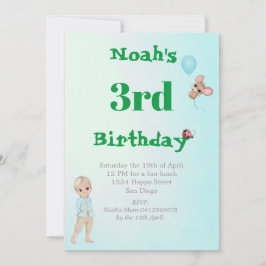 Prince Niedlich Blue Green Mouse Age Birthday Einladung