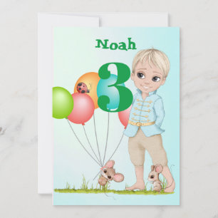 Prince Niedlich Blue Green Mouse Age Birthday Einladung