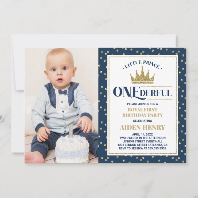 Prince ONEderful First Birthday Einladung, blau Einladung (Vorderseite)