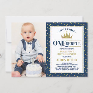 Prince ONEderful First Birthday Einladung, blau Einladung