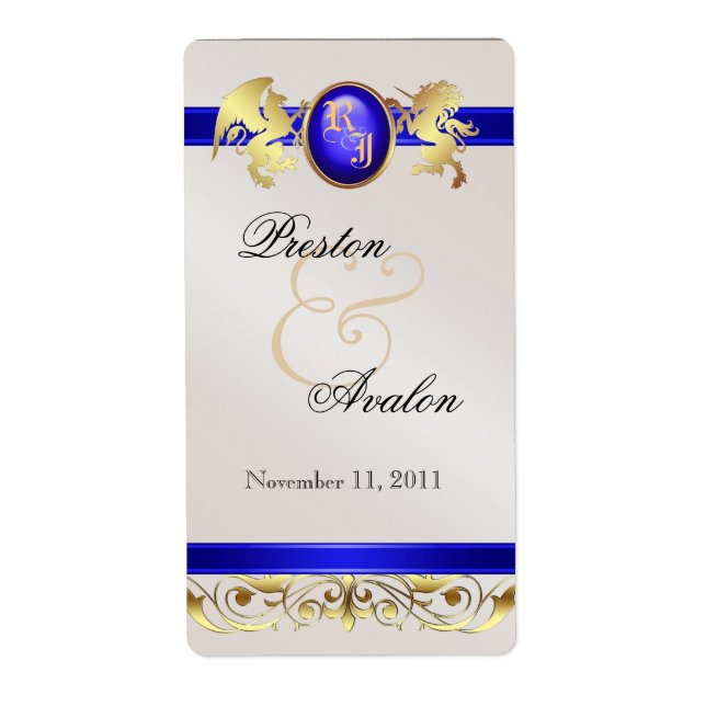 Prince & Princess Blue Jewel Wine Wedding Label (Vorne)