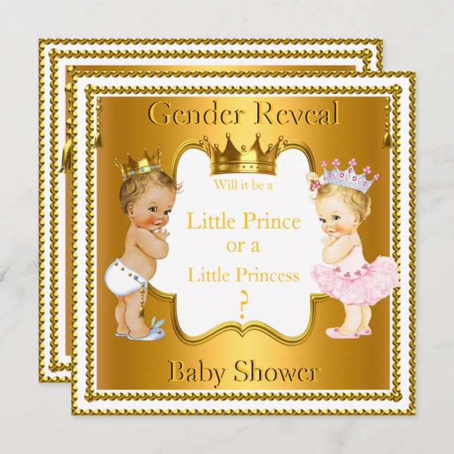 Prince Princess Gender Reveal Baby Shower Blonde Einladung (Vorne/Hinten)