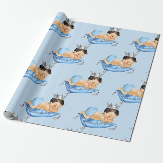 Prince Royal Baby Blue & Silver Pillow Boy Geschenkpapier (Ungerollt)