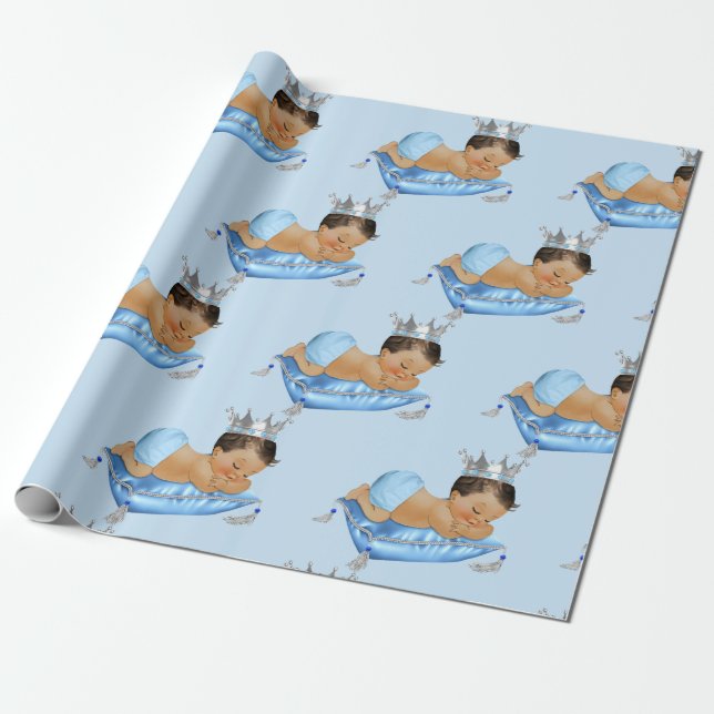 Prince Royal Baby Blue & Silver Pillow Boy Geschenkpapier (Ungerollt)