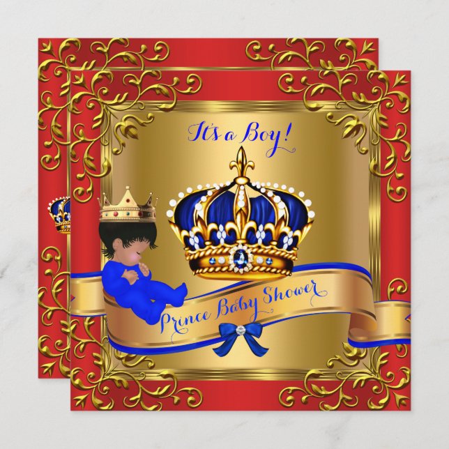 Prince Royal Baby Shower Boy Red Blue Gold 4 Einladung (Vorne/Hinten)