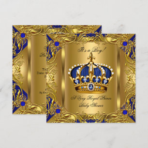 Prince Royal Blue Baby Shower Boy Regal Gold 3 Einladung