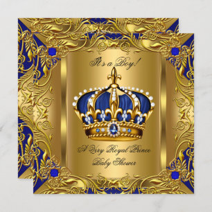 Prince Royal Blue Baby Shower Boy Regal Gold 3 Einladung