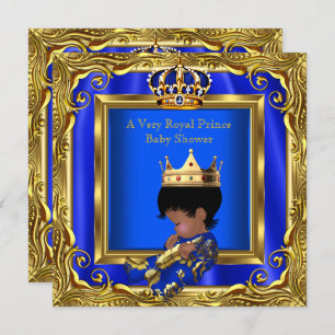 Prince Royal Blue Baby Shower Gold Frame Boy Einladung