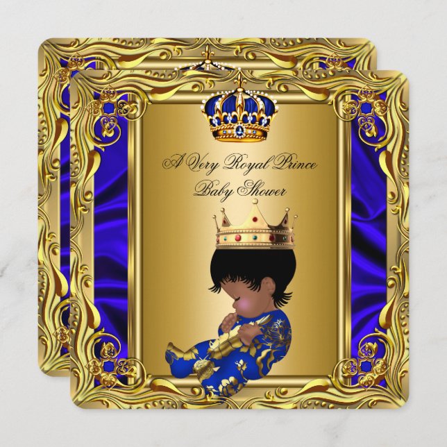Prince Royal Blue Baby Shower Regal Gold Boy 2 Einladung (Vorne/Hinten)