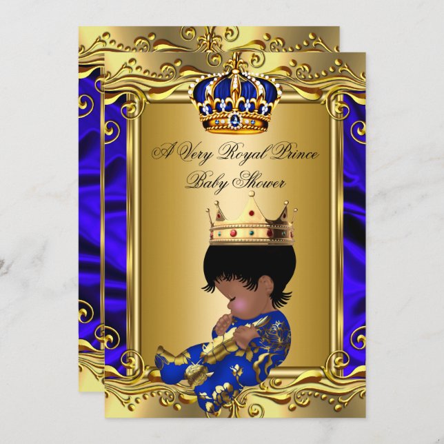 Prince Royal Blue Baby Shower Regal Gold Boy 2 Einladung (Vorne/Hinten)