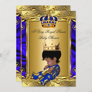 Prince Royal Blue Baby Shower Regal Gold Boy 2 Einladung