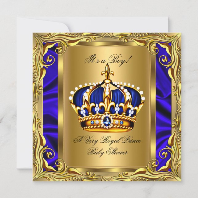 Prince Royal Blue Baby Shower Regal Gold Boy Einladung (Vorderseite)