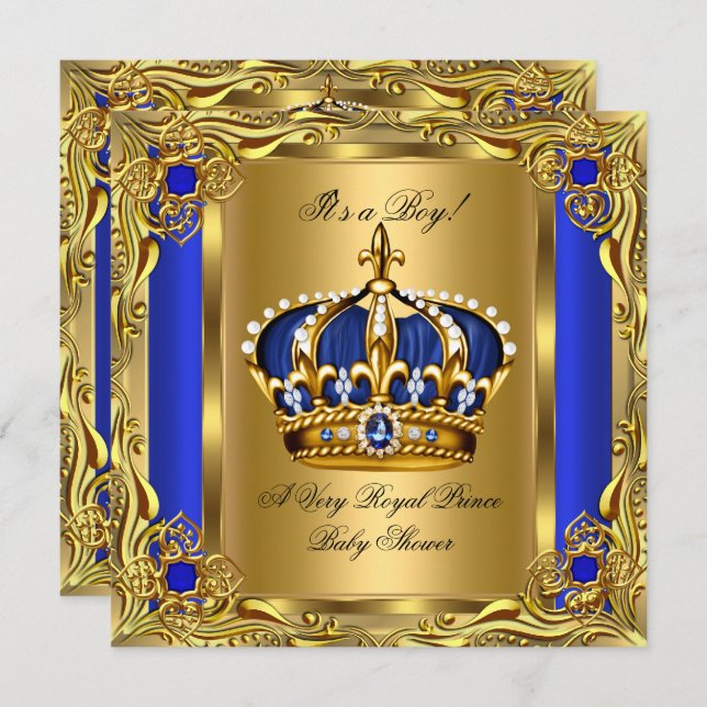 Prince Royal Blue Baby Shower Regal Gold Boy Einladung (Vorne/Hinten)