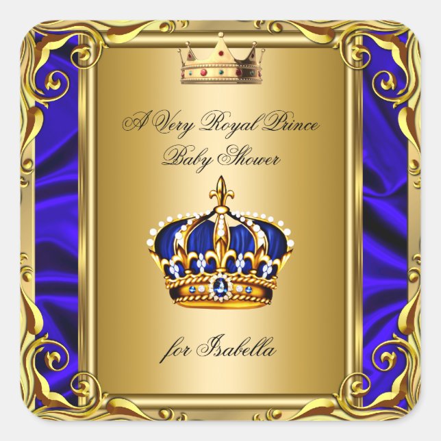 Prince Royal Blue Baby Shower Regal Gold Quadratischer Aufkleber (Vorderseite)