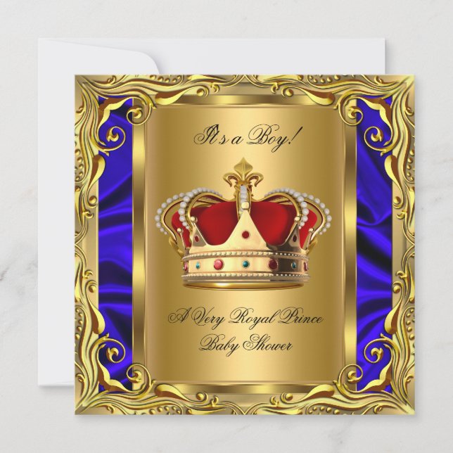 Prince Royal Blue Baby Shower Regal Red Gold Boy 4 Einladung (Vorderseite)