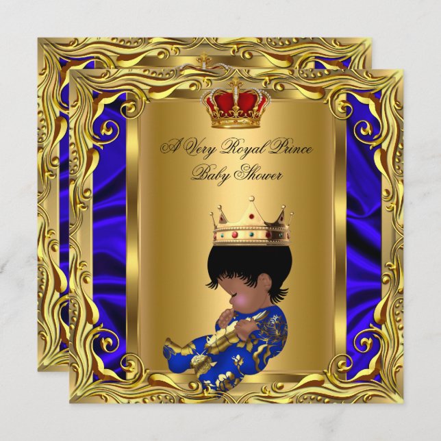 Prince Royal Blue Baby Shower Regal Red Gold Boy 5 Einladung (Vorne/Hinten)